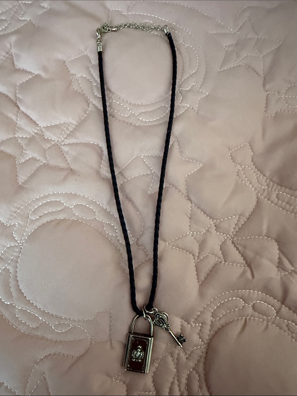 Black Braided Cord Necklace with Silver Lock & Key Pendant
